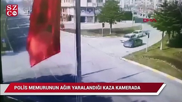 Polis memurunun ağır yaralandığı kaza kamerada