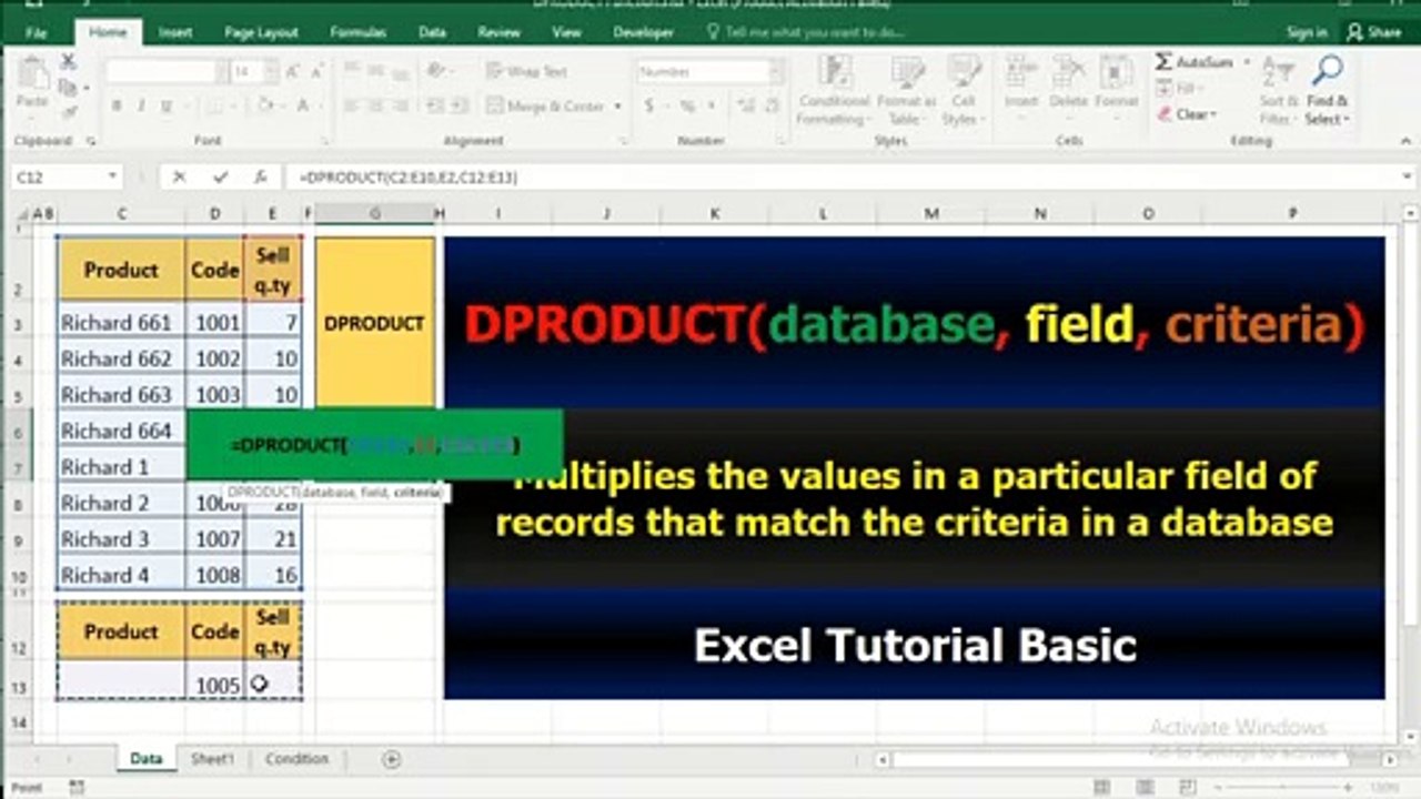27. PRODUCT Function - Nhân Các Số Trong Bảng Theo Điều Kiện - Excel Tutorial Basic