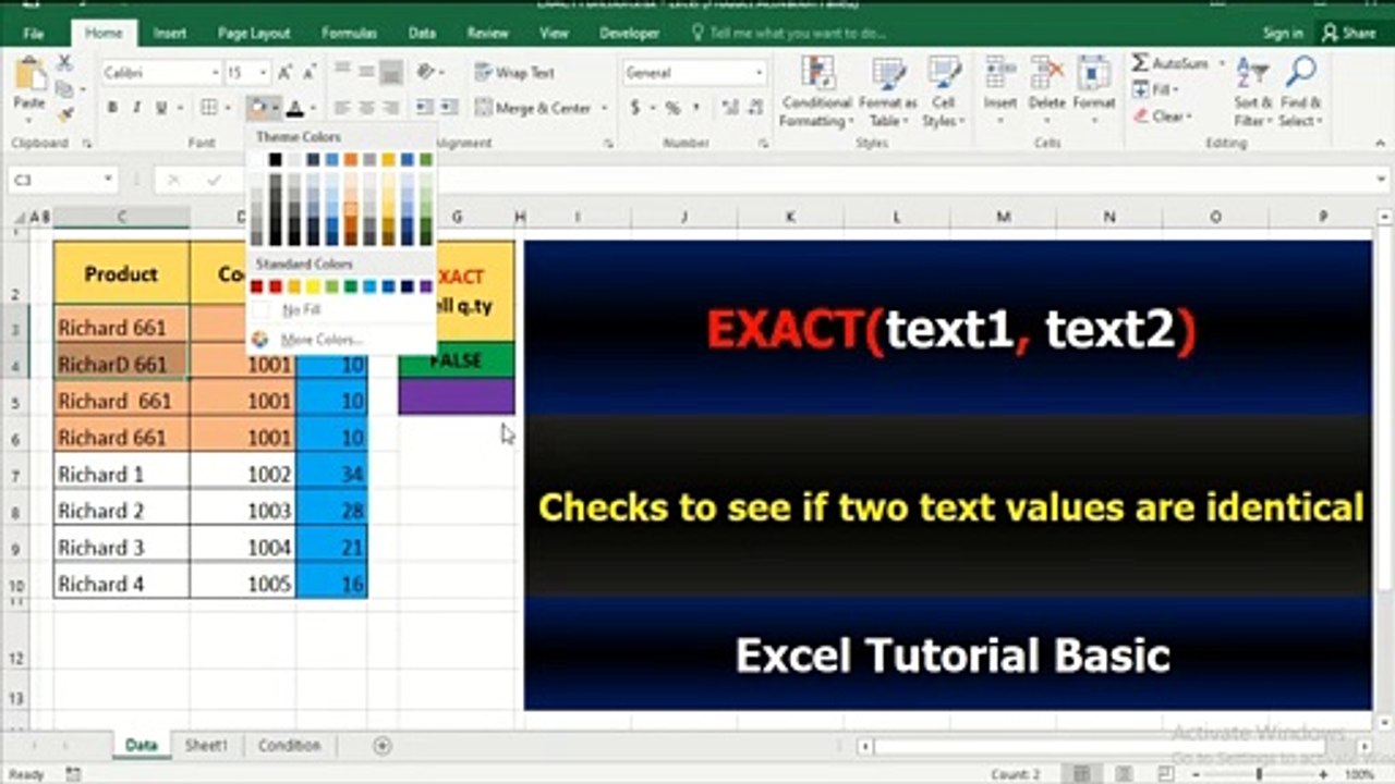 30. EXACT Function - Hàm So Sánh Hai Chuỗi Văn Bản - Excel Tutorial Basic