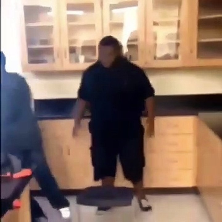 Humorous Moment heavy friend jumps on chair. What can go wrong?