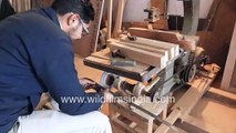 Dangerous lathe work done by hand_ Wooden furniture making in India _ Small scale factory machinery