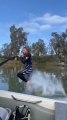 Guy Runs Over Smooth Stretch of Water While Barefoot Skiing