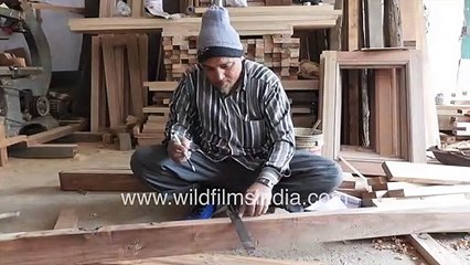 Wooden furniture making in India - Manual measurement, shaving, hand plane use in time lapse