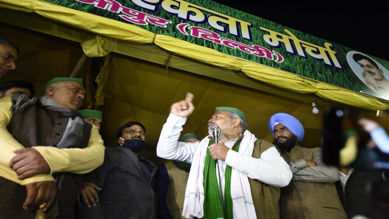 Ruckus at farmer leader Rakesh Tikait's stage, man arrested