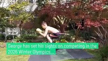 Boy creates ski slopes in garden for practice