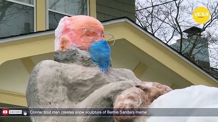Connecticut man creates snow sculpture of Bernie Sanders meme