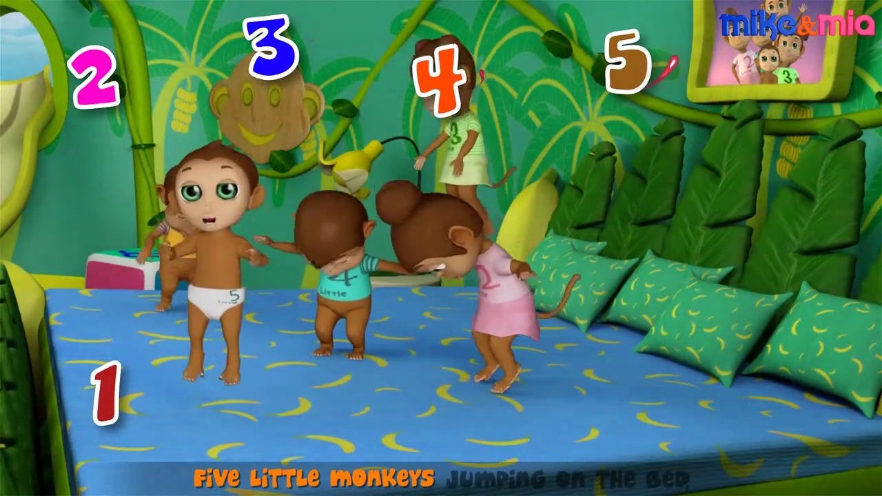 5 Little Monkeys Jumping on the Bed - Nursery Rhyme & Monkey Song - Kids Songs By Mike & Mia