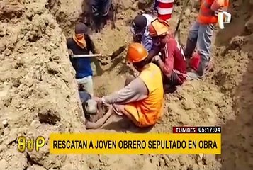 Tumbes: joven obrero casi termina sepultado por derrumbe en obra