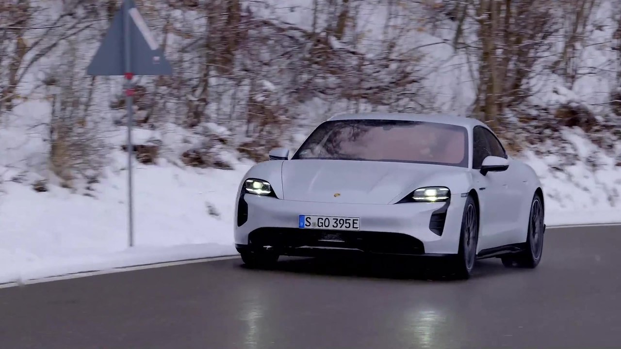 The new Porsche Taycan in Ice Grey Metallic Driving Video