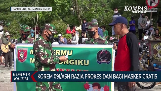 Korem 091/ASN Razia Prokes Dan Bagi Masker Gratis