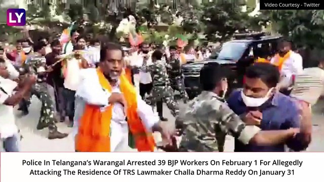 39 BJP Workers Arrested For Pelting Stones, Attacking TRS MLA Challa Dharma Reddy’s House In Warangal, Telangana