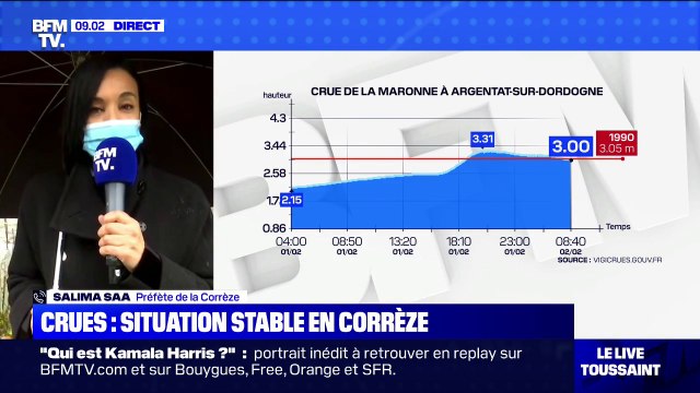Crues: la préfète de Corrèze Salima Saa annonce l'évacuation de 73 personnes cette nuit de la commune d'Argentat-sur-Dordogne