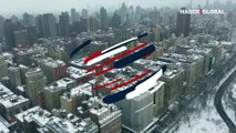 Beyaza bürünen New York havadan görüntülendi.