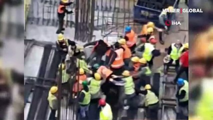 Şantiyede işçilerin kavgası kamerada