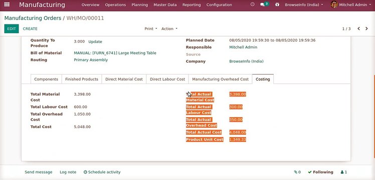 How to Calculate Process Costing of Manufacturing | Odoo Apps Features