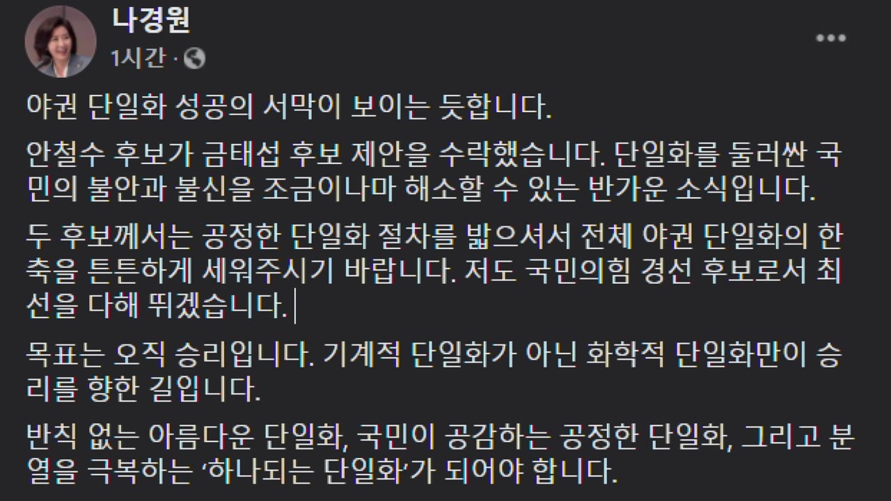 국민의힘 서울시장 후보들 "안·금 단일화 추진 환영" / YTN