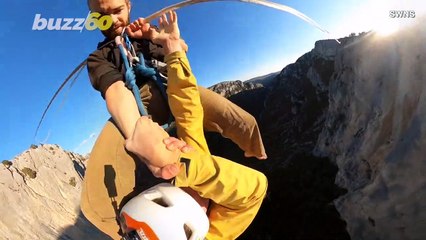 This Adrenaline Seeking Slackliner Hangs 1,000 Feet Over a Canyon and Then Lets Go!