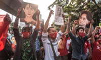 Demonstrators in Bangkok Protest Myanmar Military Coup