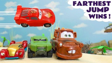 Download Video: Lightning McQueen Farthest Wins Hot Wheels Race with Disney Cars versus Black Panther and Power Rangers Red Ranger in this Family Friendly Full Episode English Funny Funlings Race Video for Kids