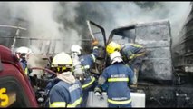 Com caminhões diferentes, pai e filho se envolvem em acidente na BR-467 e um deles morre após veículo pegar fogo
