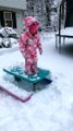 Toddler Face Plants into Snow off Picnic Table