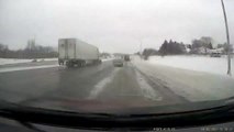 Car Spins out on Slick Roads and Dodges all Traffic