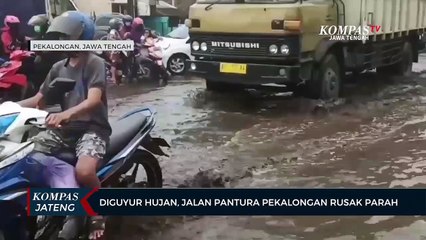 Diguyur Hujan, Jalan Pantura Pekalongan Rusak Parah