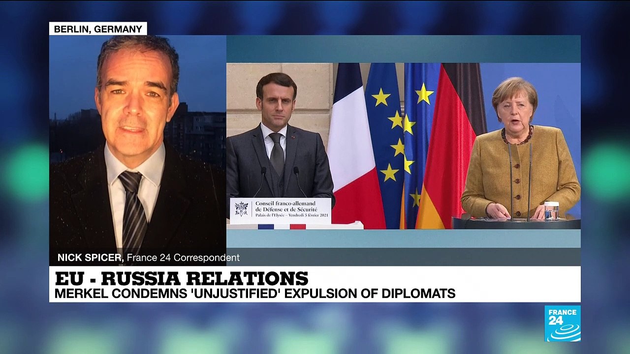 Germany’s Merkel condemns ‘unjustified’ expulsion of diplomats during summit with France’s Macron