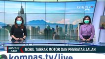 Penampakan Mobil yang Tabrak Pembatas Jalan dan Mobil dari Jalur Berlawanan