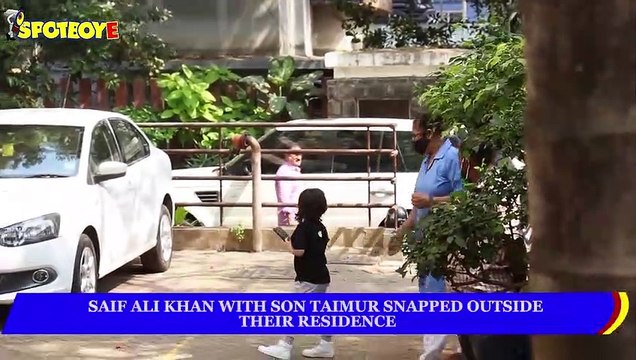 Saif Ali Khan with son Taimur snapped outside their Residence | SpotboyE