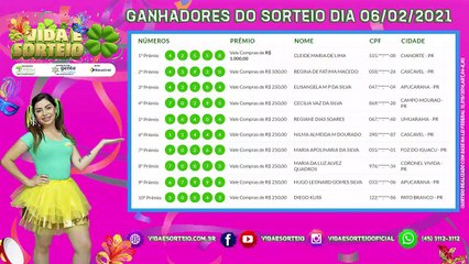 Veja quem são os ganhadores do Vida e Sorteio deste sábado