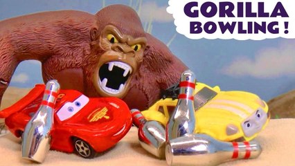 Cars McQueen Gorilla Bowling Hot Wheels Challenge versus Marvel Superheroes in this Family Friendly Funny Funlings Race Challenge Toy Story Video for Kids from Kid Friendly Family Channel Toy Trains 4U