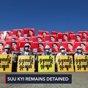 Myanmar protesters undaunted; Suu Kyi speaks to judge