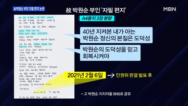 [MBN 프레스룸] 고 박원순 부인 자필 편지 논란