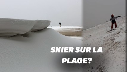 Download Video: Aux Pays-Bas, cette tempête de neige a transformé les dunes en pistes de ski