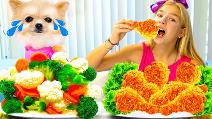 Maggie and Shanti Learn to Share Food and Pretend Cook Toy Food