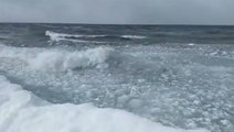 Icy waves crash on Lake Superior's Canadian shore