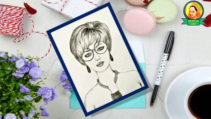 girl with spectacles drawing | How to draw a Girl with Glasses | A girl with beautiful hair drawing