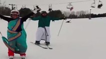 Watch: Desi couple skiing in dhoti and saree in US
