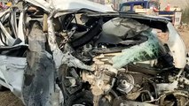 भीषण भिडंत: गेहूं काटने वाली कैंपेन से टकराकर उल्टी दिशा में घूम गई कार, दो की मौत, दो घायल