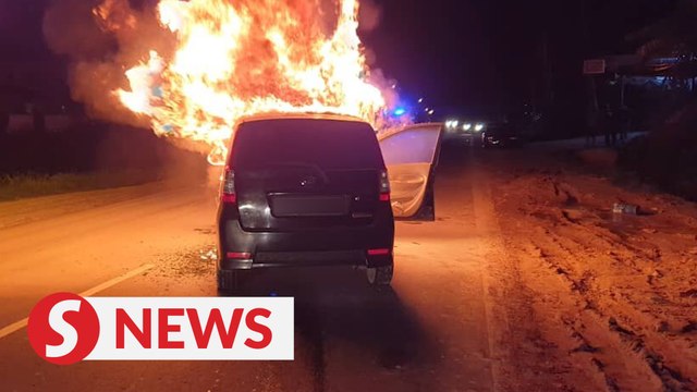 Man suffers minor injuries as car goes up in flames after crash