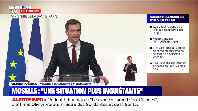 Olivier Véran: Plus de 300 cas de mutations évocatrices de variants sud-africain et brésilien détectés en Moselle