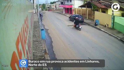 Download Video: Buraco em rua provoca acidentes em Linhares, Norte do ES