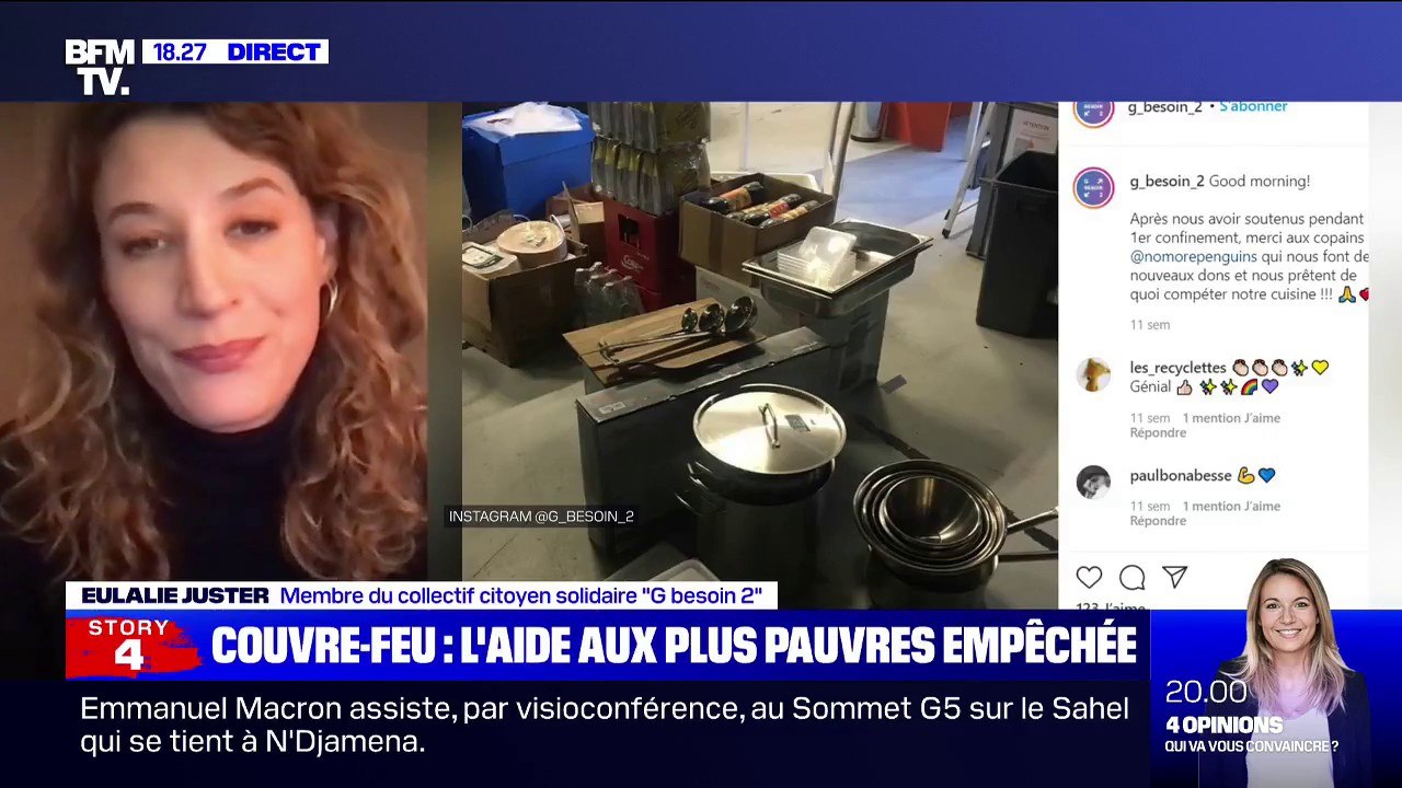 Eulalie Juster (G besoin 2) sur le couvre-feu: "Des CRS nous ont demandé d'arrêter la distribution" de repas chauds aux plus démunis