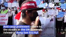 Myanmar protesters block arrests as UN demands Suu Kyi's release