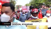Myanmar protesters defy ban on large gatherings to march for second week against the military coup