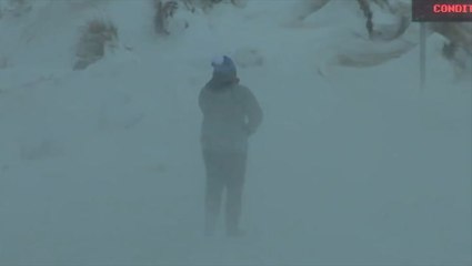 Gusty winds and heavy snow lead to low visibility near Lake Michigan