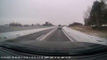 Truck Nearly Slams into Stopped Car