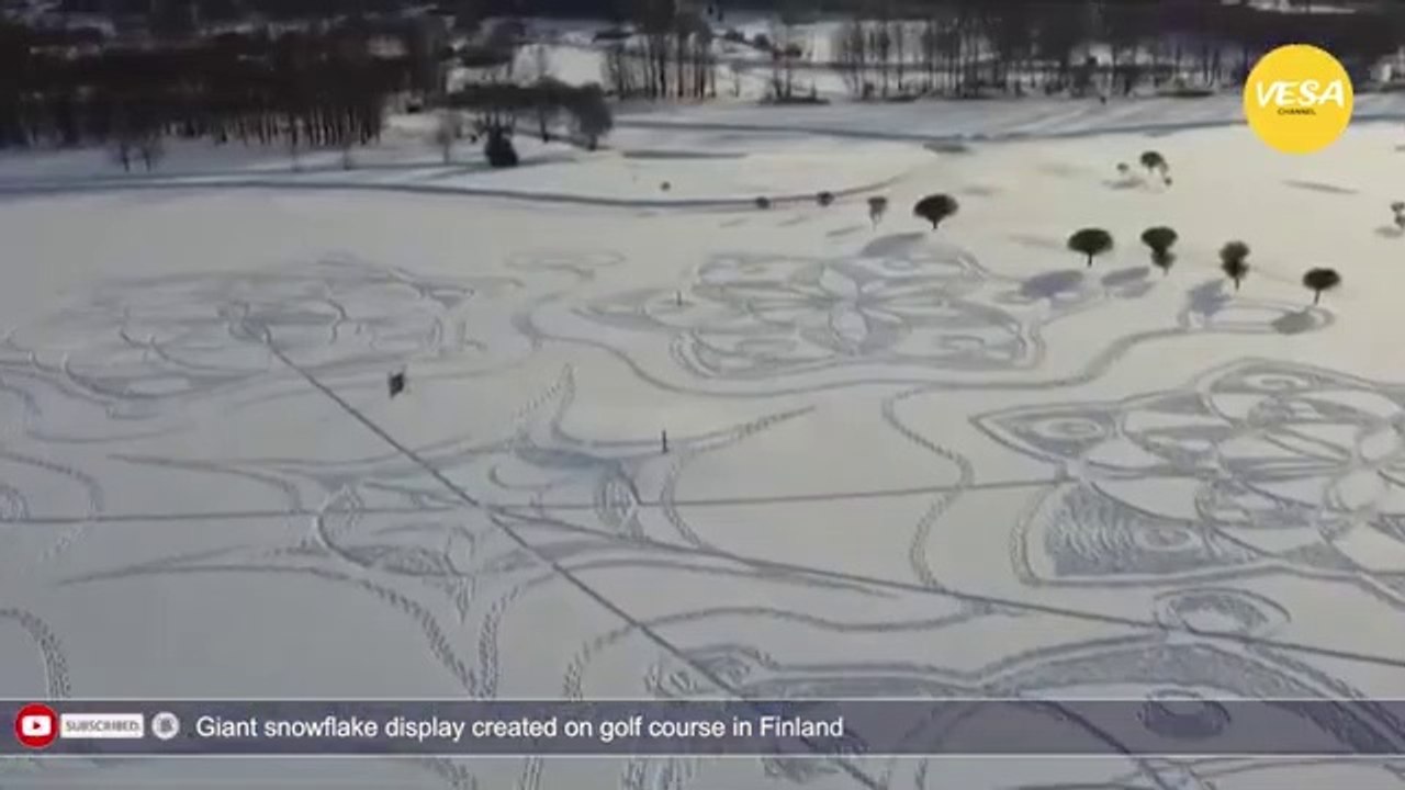 Giant snowflake display created on golf course in Finland