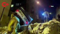 İstanbul’da dehşet anları: Kayan araç aşağıya uçup böyle takla attı